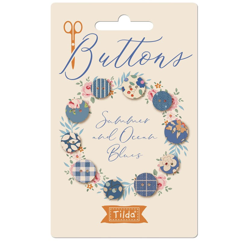 Tilda Creating Memories Summer Fabric-Covered Buttons, 10 pc (10mm & 12mm)