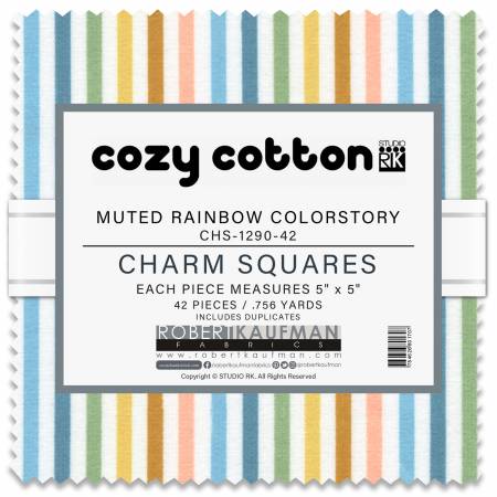 Robert Kaufman - Cozy Cotton Muted Rainbow Colorstory Flannel - 5in Squares - 42pcs