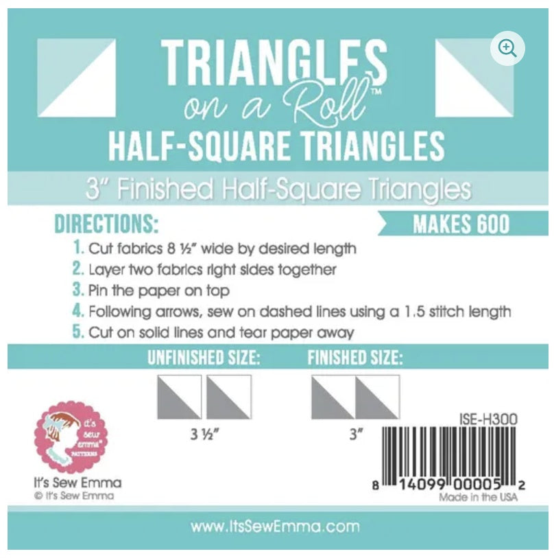 Triangles on a Roll — 3" Half Square Triangles — by It's Sew Emma!