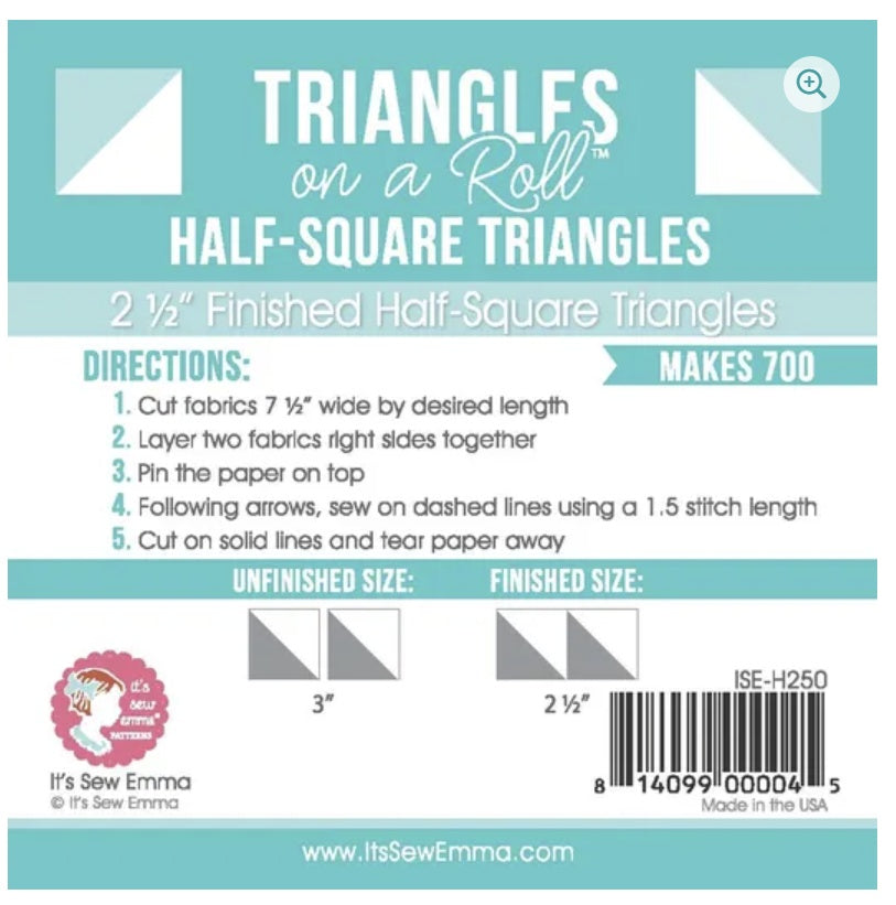 Triangles on a Roll — 2.5" Half Square Triangles — by It's Sew Emma!