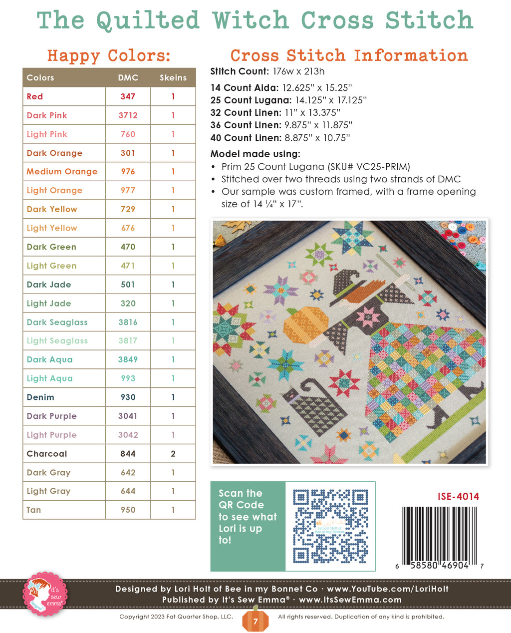 The Quilted Witch Cross Stitch Pattern by Lori Holt of Bee in my Bonnet Co.