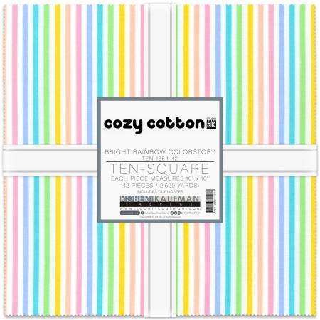 Robert Kaufman Cozy Cotton Bright Rainbow Colorstory 10in Squares 42pcs/bundle