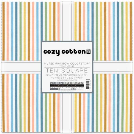 Robert Kaufman Cozy Cotton Muted Rainbow Colorstory 10in Squares 42pcs/bundle