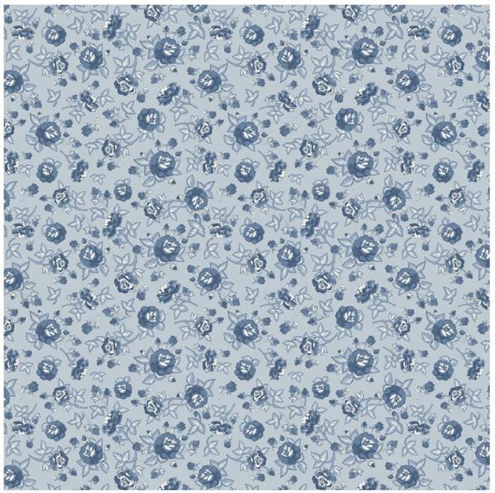 Elegant Rose Medium  Poppie Cotton Lakeland Blues  Quilting Cotton Fabric (FQ, HY or YD)
