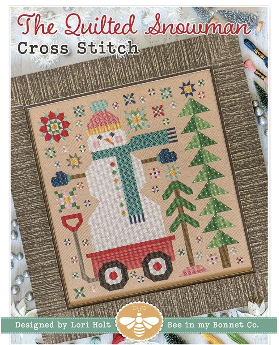 Quilted Snowman Cross Stitch Pattern  Winter Quilty Snowman Design  Printed Cross Stitch Pattern for Christmas & Winter Décor