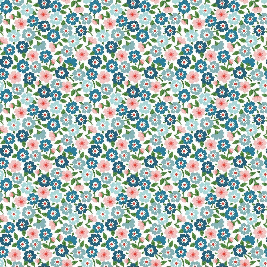 Forget Me Nots Blue  Poppie Cotton Flower Market  Quilting Cotton Fabric (Fat Quarter, Half Yard, Yard) Yardage Floral