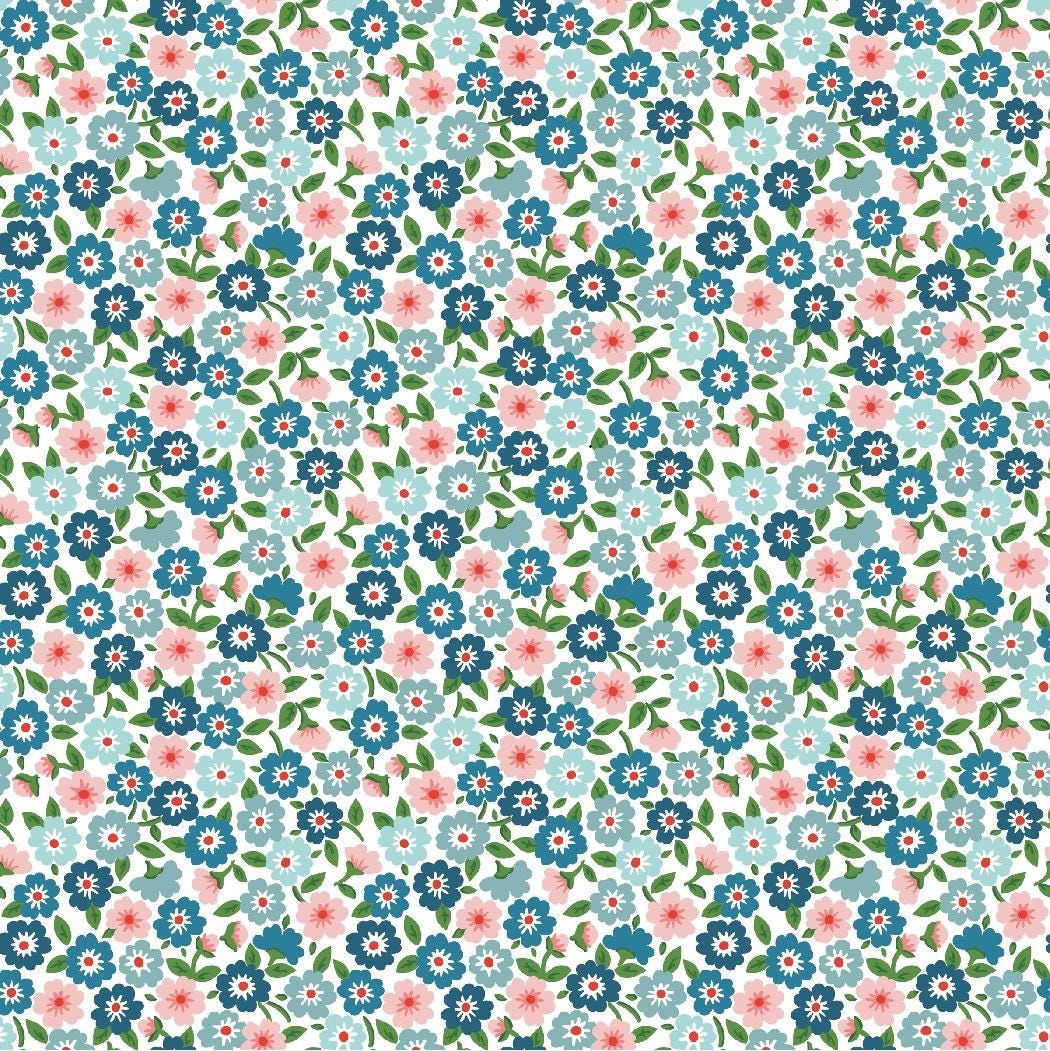 Forget Me Nots Blue  Poppie Cotton Flower Market  Quilting Cotton Fabric (Fat Quarter, Half Yard, Yard) Yardage Floral