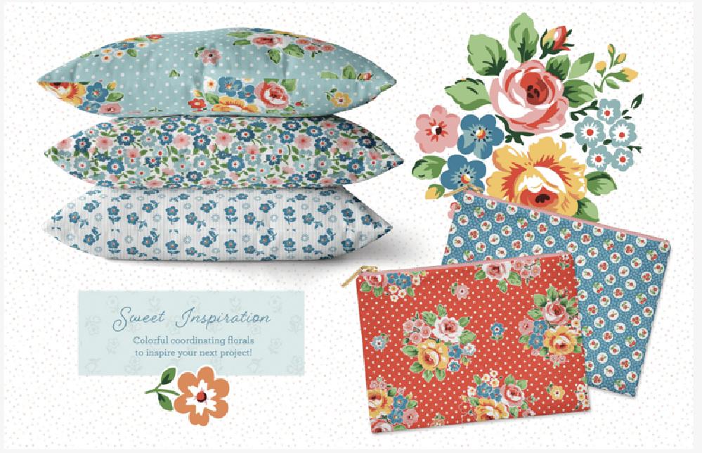 Forget Me Nots Blue  Poppie Cotton Flower Market  Quilting Cotton Fabric (Fat Quarter, Half Yard, Yard) Yardage Floral