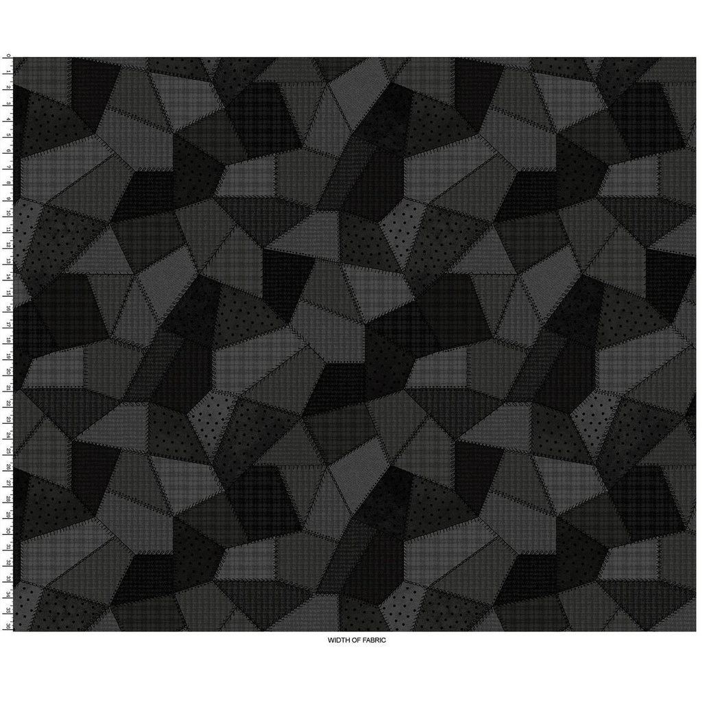 Woolies Flannel – Black & Charcoal Patchwork Quilt Print | Bonnie Sullivan | Maywood Studio