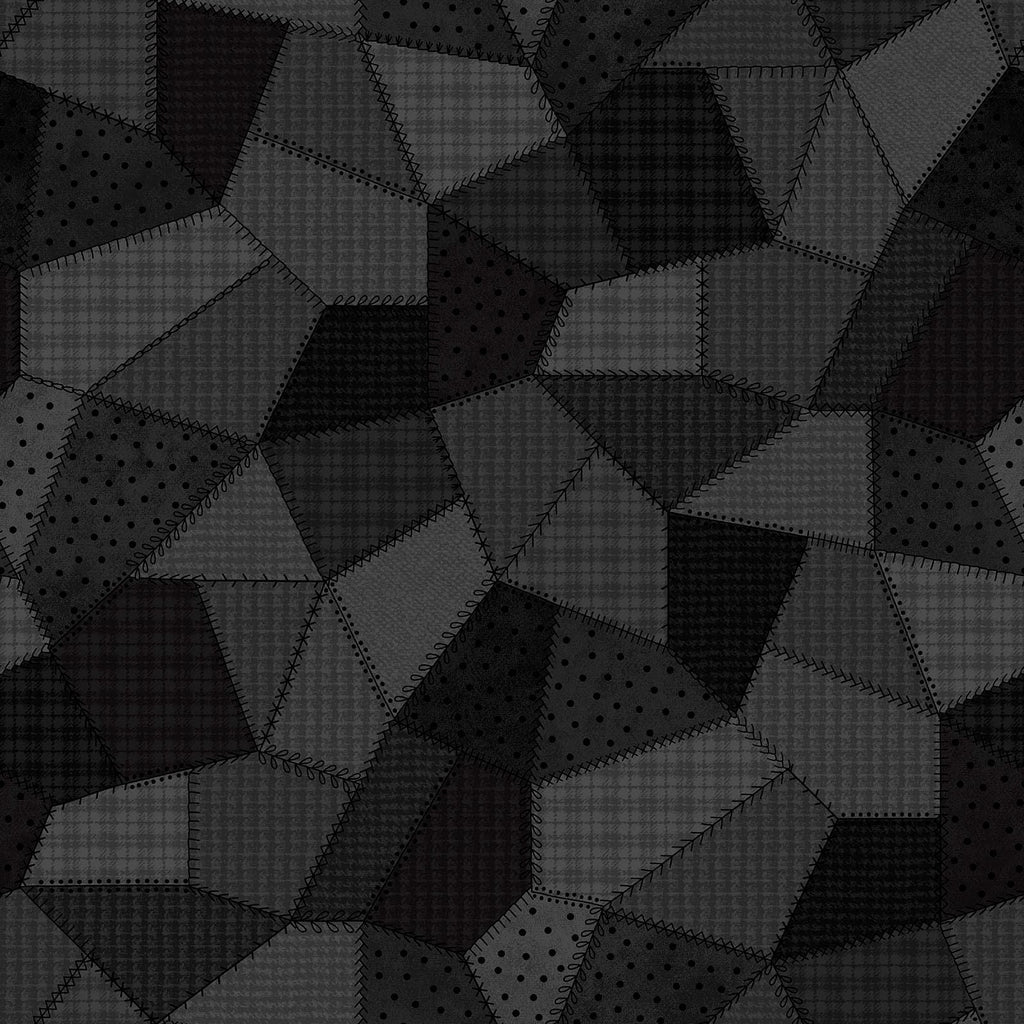 Woolies Flannel – Black & Charcoal Patchwork Quilt Print | Bonnie Sullivan | Maywood Studio