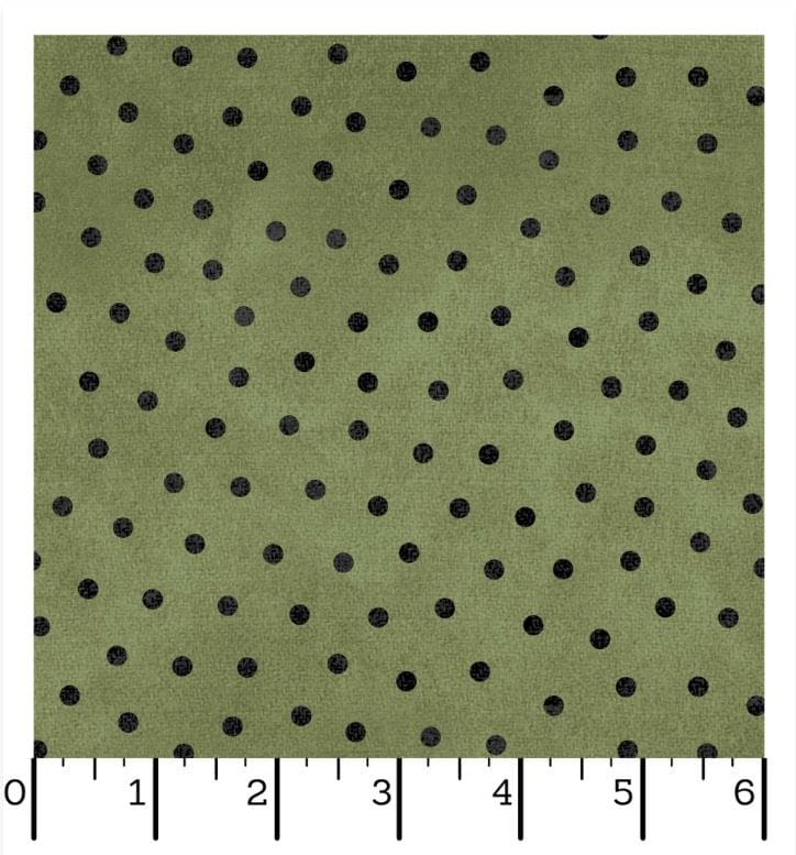Woolies Flannel – Green with Black Polka Dots | Bonnie Sullivan | Maywood Studio
