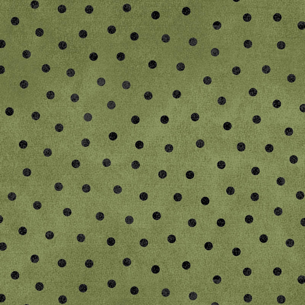 Woolies Flannel – Green with Black Polka Dots | Bonnie Sullivan | Maywood Studio