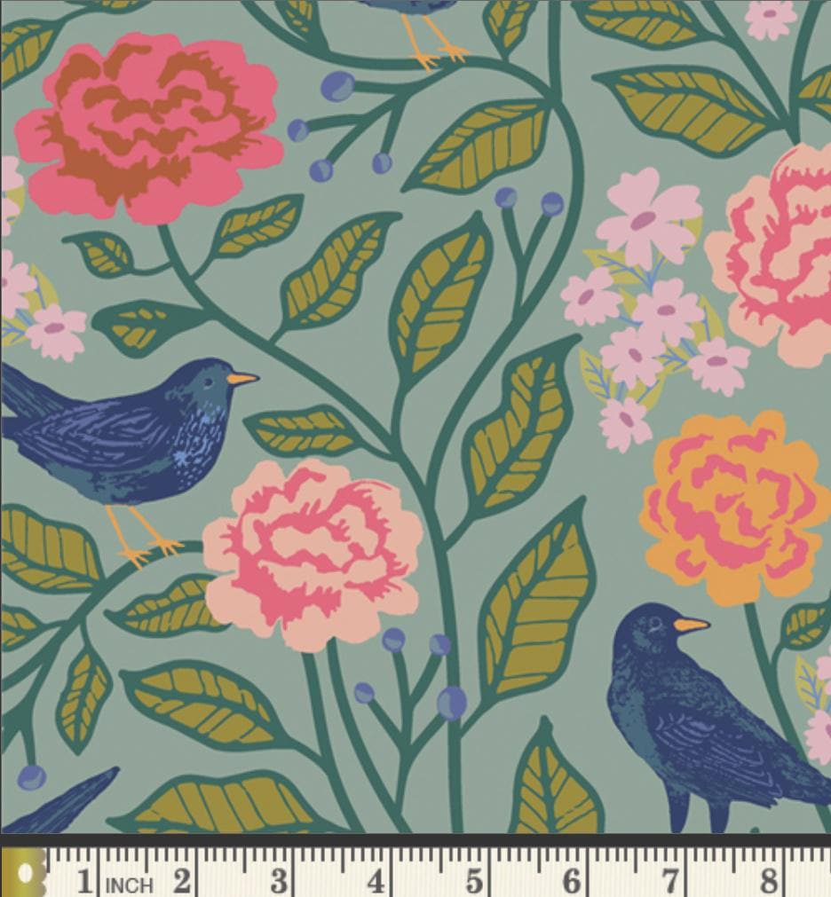Blackbird Aviary Flannel Fabric from the Starling Collection by Maureen Cracknell of AGF Fabrics  Double-Brushed Cotton (Half Yard/Yard)